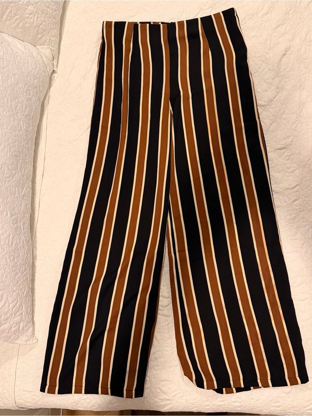 Forever 21 Black, Brown & Cream Vertical Stripe Wide Leg Pants